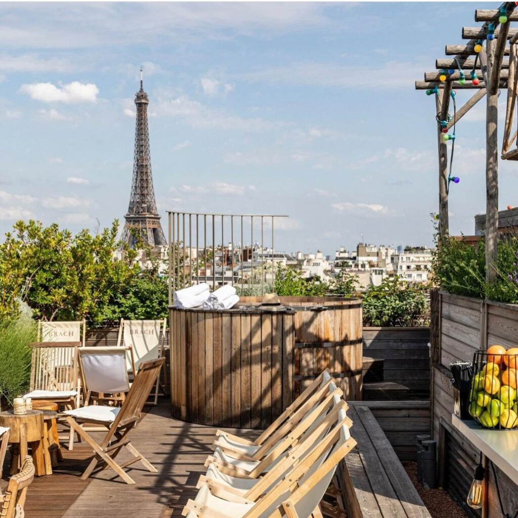 A stunning vegetable garden with a view on Eiffel Tower on the rooftop of the boutique Brach hotel. 