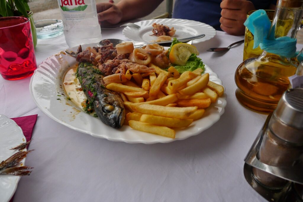 Delicious food in the village Volosko, situated in the Kvarner Gulf in western Croatia.